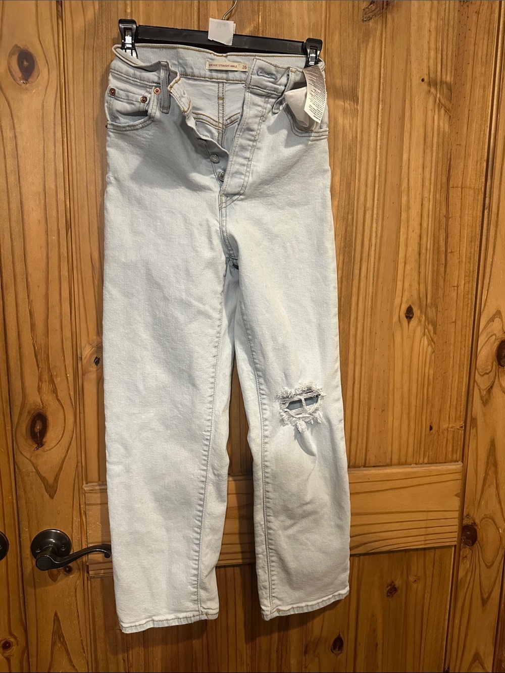 Levi's Pale Blue Straight-Leg Jeans with Knee Rip